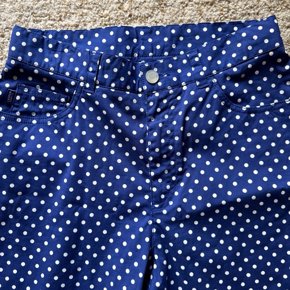 Lauren Jeans Co. Ralph Lauren Size 4 Royal Blue White Polka Dot Capri Pants - Picture 1 of 8